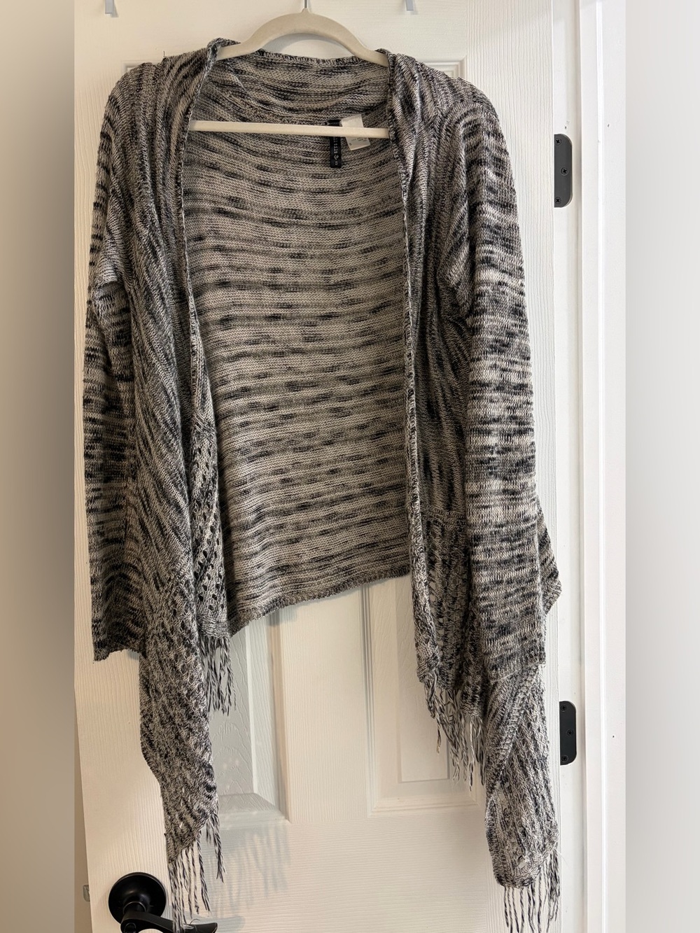 Full Tilt Gray Boho Open-Front Fringe Knit Cardigan